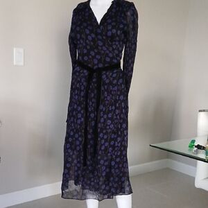 Diane Von Furstenberg Black and Blue Patterned Wrap Dress